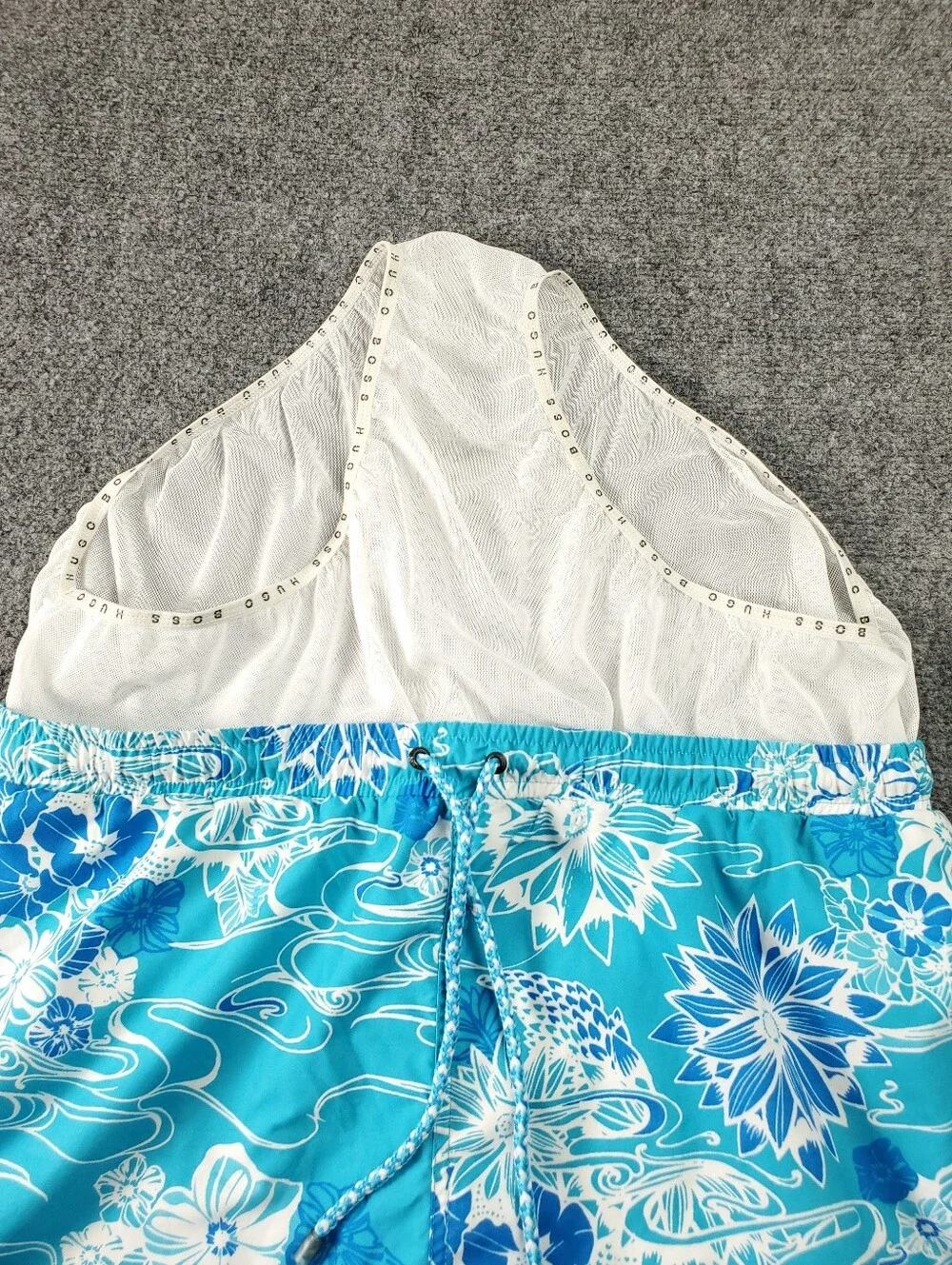 Hugo Boss Swim Trunks 2XL Floral Print Hawaiian Tropical Flowers Mesh Lined Blue